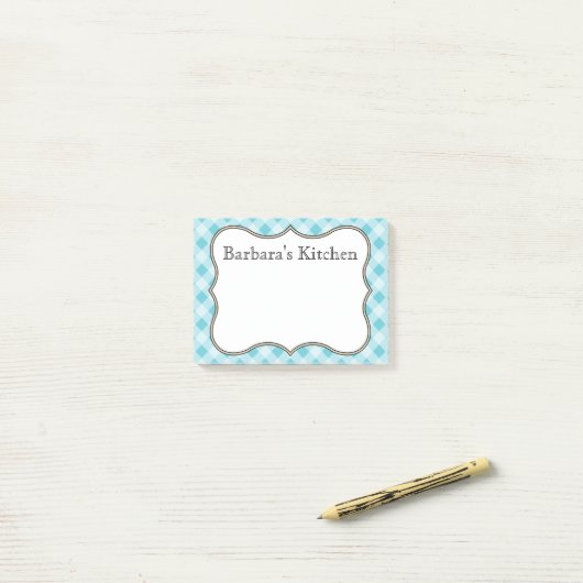 青いパーソナライズされたギンガムポストItメモ ポストイット (デスク上)