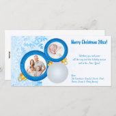 青いパーソナライズされたクリスマスオーナメントの写真カード シーズンカード (正面/裏面)