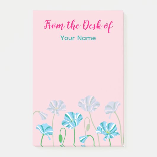 青いパーソナライズされたケシ ポストイット (正面)