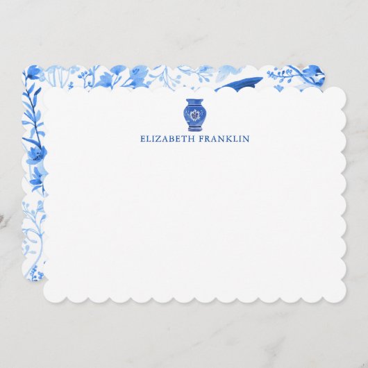 青いパーソナライズされたジンジャー瓶シャワー文房具 サンキューカード (正面/裏面)