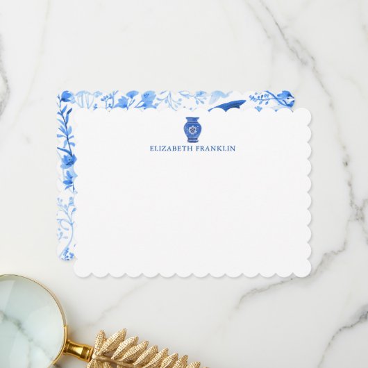 青いパーソナライズされたジンジャー瓶シャワー文房具 サンキューカード (正面/裏面インサイチュ)