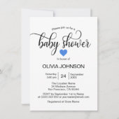 青いパーソナライズされたハート白い男の子のベビーシャワー 招待状 (正面)