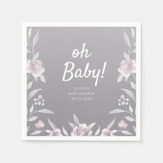 青いパーソナライズされたフローラ スタンダードカクテルナプキン (正面)