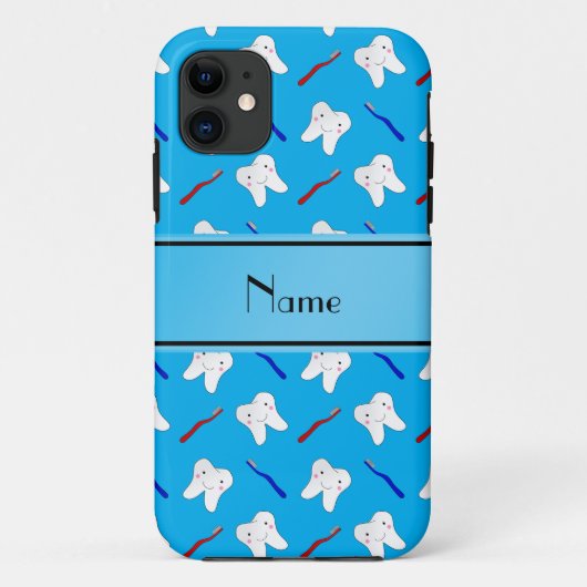 青いパーソナライズされたブラシと歯のパターンの名前 Case-Mate iPhoneケース (裏面)