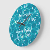 青いパーソナライズされたプールの水は私たちのプールへようこそ ラージ壁時計 (傾斜)