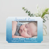 青いパーソナライズされたベビー写真の誕生のお知らせ 案内状 (スタンド正面)