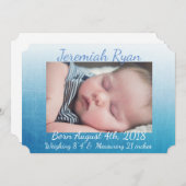 青いパーソナライズされたベビー写真の誕生のお知らせ 案内状 (正面/裏面)