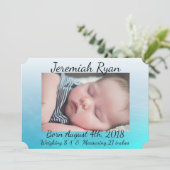 青いパーソナライズされたベビー写真の誕生のお知らせ 案内状 (スタンド正面)
