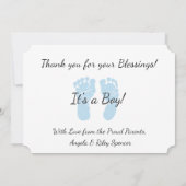 青いパーソナライズされたベビー写真の誕生のお知らせ 案内状 (裏面)