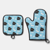 青いパーソナライズされたペットフォトドッグラバーインスタグラム 鍋つかみ&鍋敷きセット (正面)