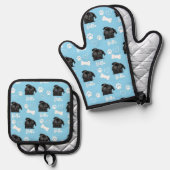 青いパーソナライズされたペットフォトドッグラバーインスタグラム 鍋つかみ&鍋敷きセット (正面/裏面)