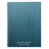 青いパーソナライズされたリネンのテクスチャ ノートブック (正面)
