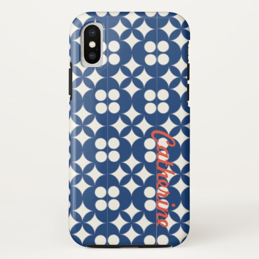 青いパーソナライズされた幾何学的パターン Case-Mate iPhoneケース (裏面)