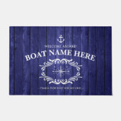 青いパーソナライズされた木工効果ボートドアマット ドアマット (正面)