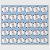 青いパーソナライズされた格子状ベビー誕生日写真 ラッピングペーパー (フラット)