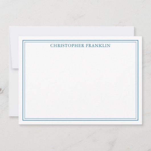 青いパーソナライズされた格子状新生児文具 サンキューカード (正面)