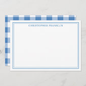 青いパーソナライズされた格子状新生児文具 サンキューカード (正面/裏面)