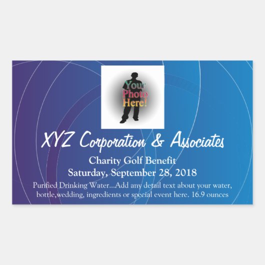 青いパーソナライズされた渦流水瓶ラベルシール 長方形シール (正面)