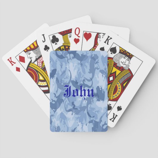 青いパーソナライズされた爬虫類迷彩トランプ トランプ (裏面)