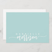 青いパーソナライズされた緑のスクリプト名フラットノートカード ノートカード (正面/裏面)