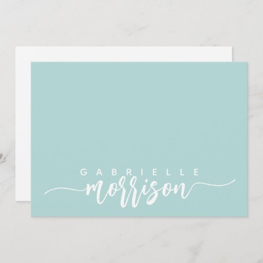 青いパーソナライズされた緑のスクリプト名フラットノートカード ノートカード (正面/裏面)