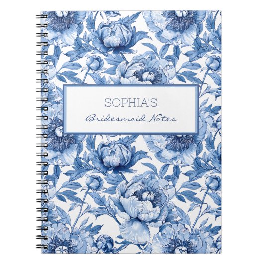 青いパーソナライズされた花嫁メイド名フローラ花 ノートブック (正面)