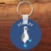 青いパーソナライズされた足鳥の漫画 キーホルダー (正面)