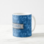青いパーソナライズされた迷彩柄パターン コーヒーマグカップ (正面右)