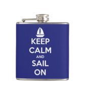 青いパーソナライズの平静そして帆を保って下さい フラスク (正面)