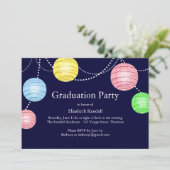 青いパーティーのランタン　卒業式招待状 招待状 (スタンド正面)