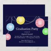 青いパーティーのランタン　卒業式招待状 招待状 (正面/裏面)