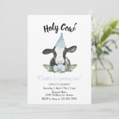 青いパーティー帽の牛のデザインが入った招待状 招待状 (スタンド正面)