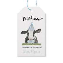 青いパーティー帽子の牛と牛のプリント誕生日の好意