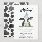 青いパーティー帽子の牛のデザインの招待状 招待状 (正面/裏面)