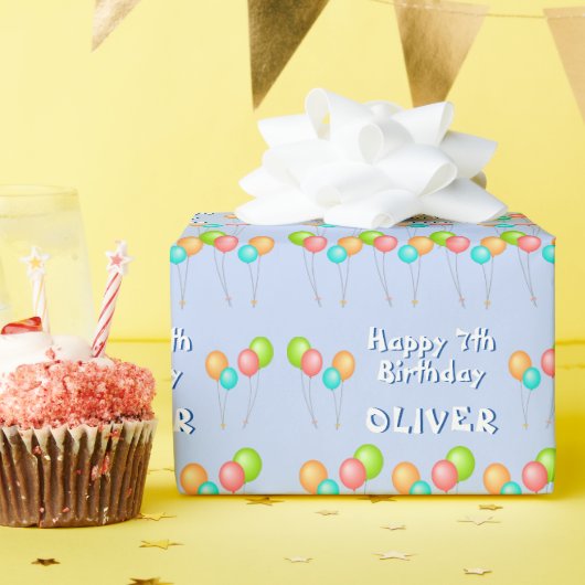 青いパーティー風船の子供の誕生日 ラッピングペーパー (誕生日パーティー)