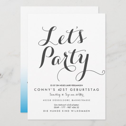 青いパーティー 招待状 (正面/裏面)