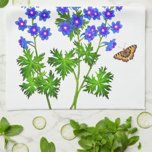 青いヒエンソウによってLarkspurはアメリカ人のMoJoのキットが開花します キッチンタオル (折り畳み)