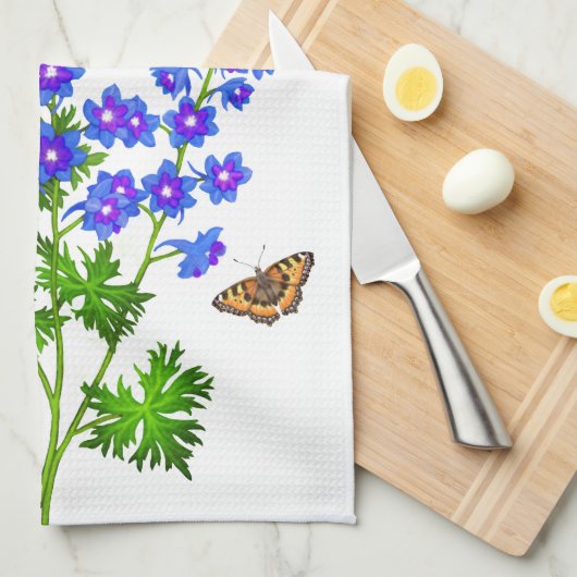 青いヒエンソウによってLarkspurはアメリカ人のMoJoのキットが開花します キッチンタオル (四つ折り)