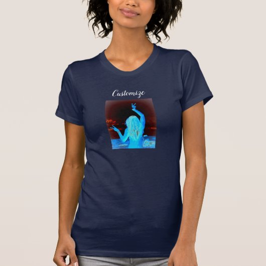 青いヒッピーの平和サイン Tシャツ (正面)