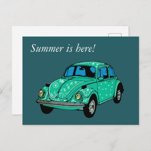 青いヒッピーの車のアートの描画ポストカード ポストカード (正面/裏面)