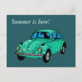 青いヒッピーの車のアートの描画ポストカード ポストカード (正面)