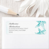 青いヒトデのカップルを持つ差出人住所ラベル ラベル (インサイチュ)