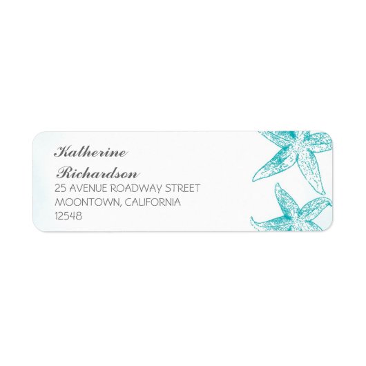 青いヒトデのカップルを持つ差出人住所ラベル ラベル (正面)