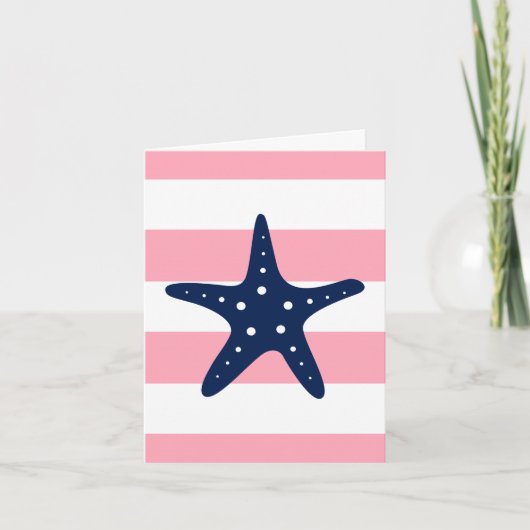 青いヒトデのピンクのストライプ サンキューカード (正面)