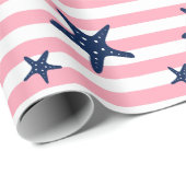 青いヒトデのピンクのストライプ ラッピングペーパー (ロールコーナー)