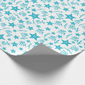 青いヒトデの夏の海岸ウェディングシームレスギフト ラッピングペーパー (角)