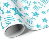 青いヒトデの夏の海岸ウェディングシームレスギフト ラッピングペーパー (ロールコーナー)