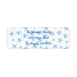 青いヒトデの波シルエット水色 ラベル