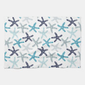 青いヒトデパターン キッチンタオル (横)