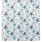 青いヒトデパターン シャワーカーテン (正面)